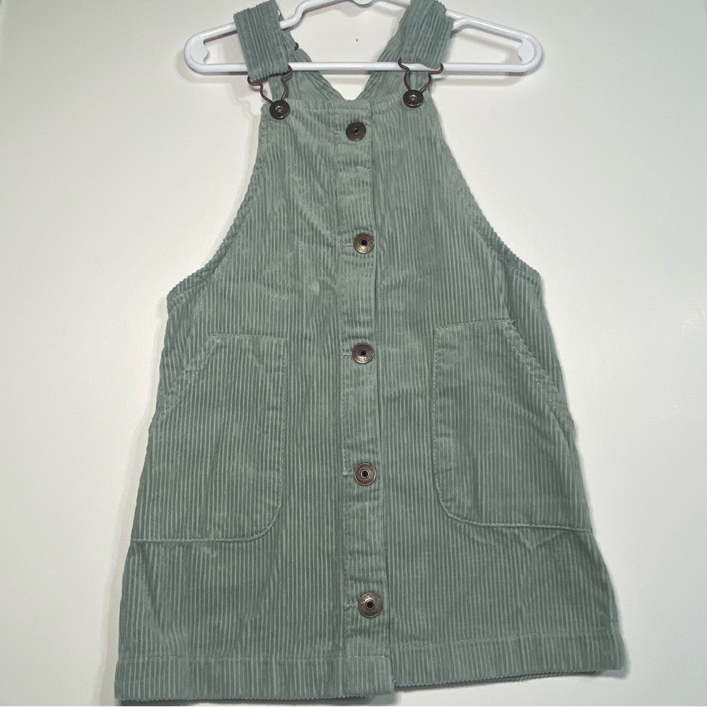 Oshkosh B'gosh Vestbak Girls 4T Celadon Green Corduroy Overall Jumper Pockets